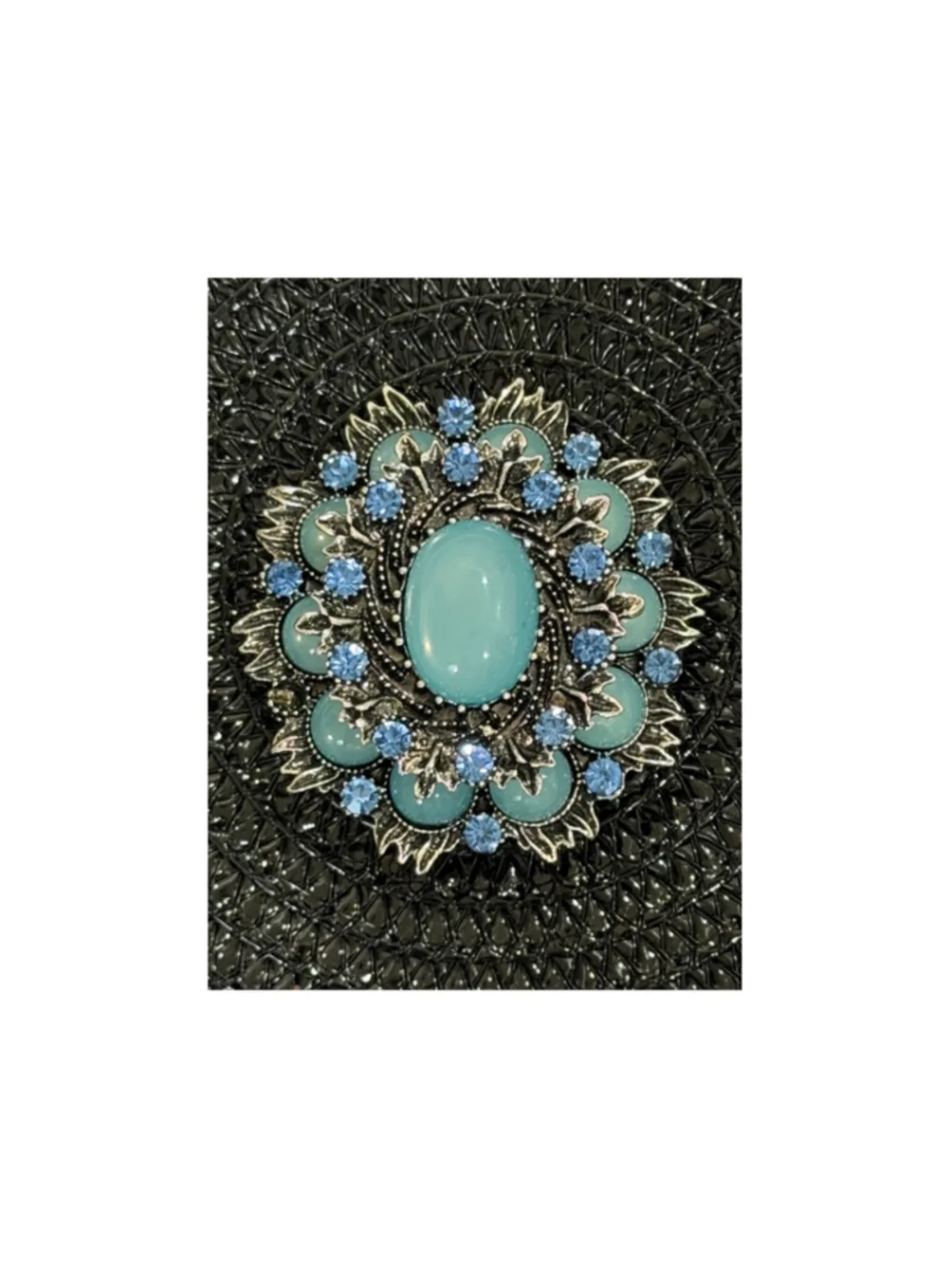 Blue and Silver Tone Floral Brooch, One Size
